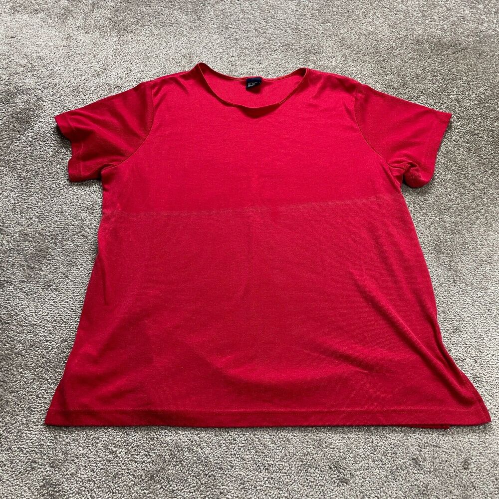 Honor Blouse Womens Plus 2XL Solid Red Soft Round Neck Short Sleeve Casual Top